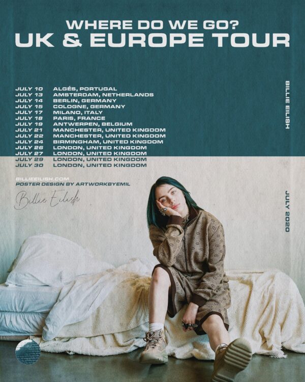 פוסטר: Billie Eilish - Where Do We Go? UK & Europe Tour Poster
