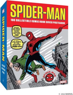 drawing of spider-man flying between buildings holding a man wearing green suit in his hand
