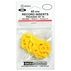 Bags Unlimited ARI4510 – מתאמים לתקליטי 7 אינץ' במהירות 45 סל"ד, מארז 10 יחידות (צהוב)