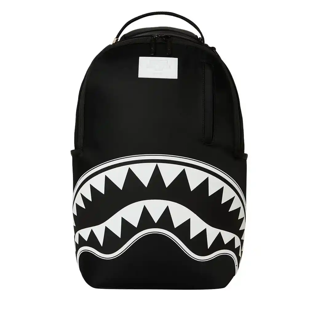 Sprayground - Shark Central White Stencil Shark Black Nylon Backpack Sprayground - Shark Central White Stencil Shark Black Nylon Backpack