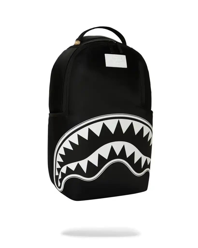 Sprayground - Shark Central White Stencil Shark Black Nylon Backpack Sprayground - Shark Central White Stencil Shark Black Nylon Backpack – תמונה 3